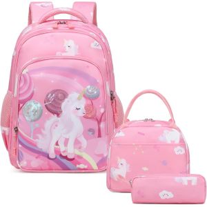 Cartable Fille Licorne Primaire Sac à Dos Licorne Enfant Sets de Sacs Scolaires Cartable Fille Primaire CE1 CE2 + Isotherme Panier Repas + Trousse - Neuf