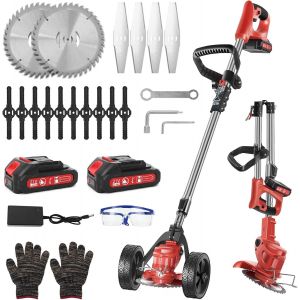 SUBZONAL-Débroussailleuse Électrique sans Fil 21V avec Roues ¿ Coupe-Bordure Léger et Pliable, 3 Types de Lames, 2 Batteries 4.0Ah, Chargeur Rapide ¿ pour Jardin, Pelouse, Herbe et Bordures (YKEU-CCJ - Neuf