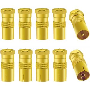 10 Pi&egrave;ces Adaptateur de F M&acirc;le &agrave; M&acirc;le Femelle Coaxiale RF, TV 9.5 5 M&acirc;le & 5 Femelle vers Connecteur &agrave; Vis de Type F Convertisseur, Adaptateur Antenne TV Femelle M&acirc;le vers F M&acirc;le, Plaqu&eacute; Or - Neuf