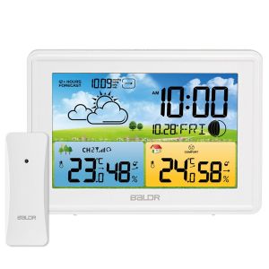 SUBZONAL-Station m&eacute;t&eacute;o sans Fil avec 1 Capteurs Int&eacute;rieure Ext&eacute;rieure, Thermom&egrave;tre Hygrom&egrave;tre Barom&egrave;tre LED Ecran R&eacute;tro-&eacute;clairage Horloge Num&eacute;rique Alarme et Snooze Affichage (Blanc) - Neuf