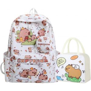 Cartable Capybara Enfant Sac à Dos Scolaire avec Sac Repas Étanche Motif Animal Maternelle Primaire Élève Fille Garçon Accessoire Quotidien Loisir Voyage Rentrée Cadeau Semaine - Neuf