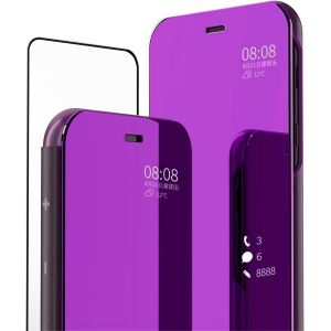 Sansh-Mlotech Coque Pour Samsung Galaxy A52 4g/5g,Étui+ Verre Trempé Film Protecteur Flip Clear View Translucide Miroir Cover Standing 360°Housse Antichoc Smart Cover Bumper Violet - Neuf