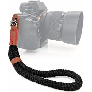 Universal Camera Wrist Strap - Safety Hand Strap for Hybrid Digital SLR Cameras etc. Cotton & PU Leather &iquest; Black/Brown - Neuf