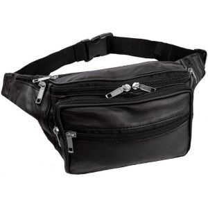 CAUC-s Sac banane en cuir v&eacute;ritable, sac banane imperm&eacute;able pour homme et femme comme ceinture de voyage, vacances, sac banane tendance pour promenade de chien et sac banane de course, Noir - Neuf