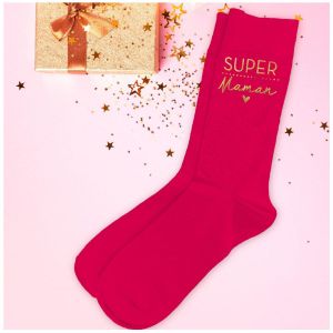 Promotion ! Chaussettes Coton Tendresse 'super Maman' Rouge Dor&eacute; - Taille Unique - Neuf
