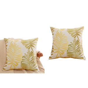 Housse De Coussin &Agrave; Motif Feuilles De Palmier 45 X 45 Cm Pour Canap&eacute; - Jaune - Neuf