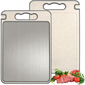 Planche À Découper Double Face Non Toxique Antidérapante Et Résistante Aux Rayures En Acier Inoxydable 304 Pour Cuisine (Style C) - Neuf