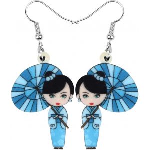 Kal-Acrylique Anime Cute Japonais Kimono Poupée Boucles D'oreilles Charms Pendentif Bijoux Cadeaux Pour Femme Adolescentes Fille - Neuf