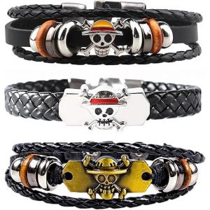 Eryi-Bracelet En Cuir Tressé Pour Homme 3 Pièces, Bracelet Tete De Mort Homme, Bracelet Pour Hommes, Bracelet Homme Personnalisé, Bracelet Homme Cuir, Pour Homme Cadeau Anniversaire - Neuf