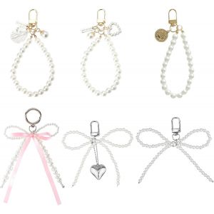 Kal-Porte-Clés En Perles, 6 Pièces Porte-Clés En Forme De N?ud Avec Perles, Élégants Pendentif De Sac Porte Clef En Perle Pour Femmes Téléphone Sacs À Dos Portefeuille - Neuf