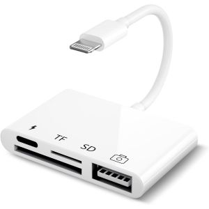 KAL-Adaptateur Lecteur Carte Sd Pour Iphone, Kit Connexion De Caméra Usb Iphone 4 En 1, Adaptateur Lecteur Carte De Caméra Sd/Tf Pour Iphone, Adaptateur Usb Otg Câble Pour Iphone14/ 12 11 X Xs 8 7 &P - Neuf
