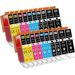 550XL 551XL Compatible Cartouches d'encre Remplacement pour Canon PGI-550 CLI-551 pour Canon PIXMA IP7250 MX925 MX725 MG550 MG5650 MG7550 MG6650 MG5450 MG6350 MG76450 (20 Pack) - Neuf