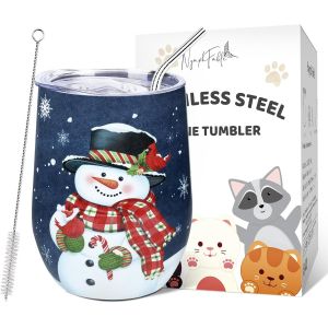Kalanka-12oz Mug Isotherme En Acier Inoxydable, Bonhomme De Neige Tasse &iquest;&iquest; Caf&iquest;&iquest; En Verre &iquest;&iquest; Vin Avec Couvercle Et Paille - Neuf