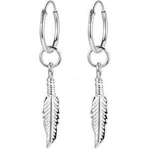Kal-Boucles D'oreilles En Argent 925 Boucles D'oreilles Créoles Avec Pendentif Plume Boucle D Oreille Pendantes Pour Femme Homme, Argent Sterling, Sans_Pierre, Argent Sterling, Sans_Pierre - Neuf