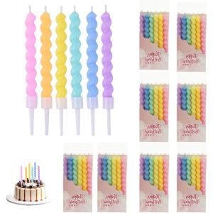 ERYI-Lot De 48 Bougies D'Anniversaire Colorées Arc-En-Ciel Avec Supports - Bougie À Gâteau Spirale - Bougies Longues Pour Anniversaire, Mariage Et Fête - Décoration De Gâteau - Neuf