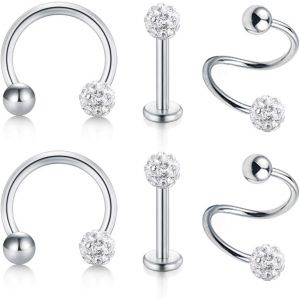 Nbgcm-Piercing Tragus Helix Cartilage Oreille 16g Piercing Labret Studs Acier Chirurgical & Bioflex Acrylique Perle Boule Cz Bijoux - Neuf