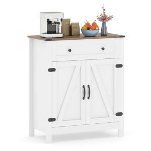 Buffet de Cuisine avec Porte et Tiroir COSTWAY, Étagère Réglable, 2 Kits Anti-basculement, Meuble de Rangement pour Garde-manger - Neuf