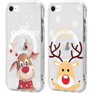 SJZG-2 Pi&egrave;ces No&euml;l Coque Magn&eacute;tique Pour Iphone 8/7/Se 2022/Se 2020 4,7'', Etui En Motif Dessin Cadeau De No&euml;l Compatible Avec Magsafe, Housse Christmas Silicone Bumper Cover Pour Iphone 8, Cerf 04 - Neuf