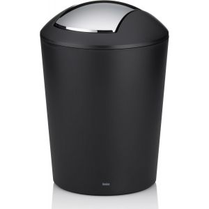 MEVRONISSHOP-Seau &agrave; cosm&eacute;tique noir 1,7l, mini poubelle de salle de bain avec couvercle basculant, plastique, MARTA, petite poubelle de table noire mate - Neuf