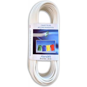 MEVRONISSHOP-Corde &agrave; Linge Blanche de 3,5 mm en Acier - 20 M&egrave;tres - Corde Fabriqu&eacute; en Italie - Fil C&acirc;ble S&eacute;choir &agrave; Linge Plastifi&eacute; pour ext&eacute;rieur pour &eacute;tendre Le Linge Les V&ecirc;tements - Couleur Blanc - Neuf