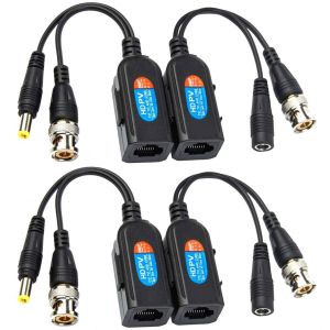 4 Pcs Balun HD Cat5 RJ45 vers BNC émetteur-récepteur Baluns Vidéo Passif avec Connecteur d'alimentation pour Caméra 1080P 3MP 4MP 5MP 8MP HD-CVI/TVI/AHD/CVBS / 960H - Neuf