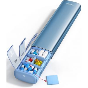 Pilulier Hebdomadaire 7 Jours (Prise En Charge 2 Fois Par Jour),Pilulier De Voyage En Métal,Grande Capacité Pour Le Quotidien,Jolie Boîte À Pilules Pour Suppléments,Pilules,Vitamines Et.[Z99] - Neuf