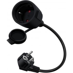 YEMAESRE-Cable D'Extension Schuko Coudé 16A 250V Mini Rallonge Electrique Rallonge Électrique Courte Schuko 2 Ac Pr Ip44 Pour Utilisation Extérieure Ou Intérieure (Noir, 0.5M) - Neuf