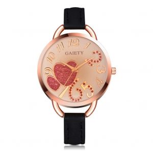 Gaiety Lady Mode Rose Amour Coeur Motif Pu Bande Montre &Agrave; Quartz Analogique (Noir) - Neuf