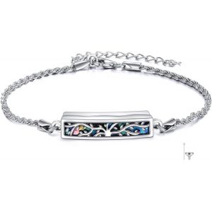 Cmjaagur-Bracelet Urne Funéraire Arbre De Vie Pour Cendres En Argent Sterling 925 Coquillage D'ormeau Bijoux De Crémation Pendentif Médaillon Bracelet Pour Homme Et Femme, Taille Unique, Arg[M976] - Neuf