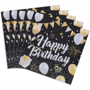 Kal-Lot De 20 Serviettes Happy Birthday, Décoration D'anniversaire, Serviettes En Papier Pour Décoration De Table D'anniversaire (Feux D'artifice) - Neuf