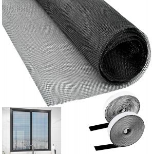 Moustiquaire Fenêtre, 120cm x 250cm Toile Moustiquaire en Fibre de Verre Sans Percer Filet de Rideau Anti-Insectes Moustiquaire Fenetre Noir Découpable Anti Mouche pour Couvrir les Fenêtres - Neuf