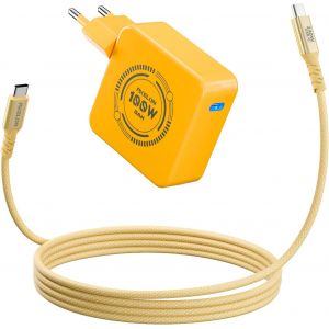 TIANYI-Chargeur USB C Rapide 100W, GaN Alimentation 100 Watt PD 3.0 pour MacBook Air, MacBook Pro, iPhone 15 14, iPad, Samsung Galaxy S24 S23 Ultra, Lenovo, HP, ASUS, Dell Laptop, 2M Câble USB-C 240 - Neuf