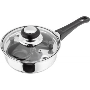 KALANKA-Essentials - Po&ecirc;le pocheuse &agrave; ?ufs en INOX HP92 - Couvercle en Verre avec Trou Vapeur/Manche thermor&eacute;sistant - Garantie 10 Ans - 16 cm - 2 Godets - Neuf