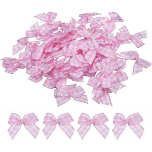 Kal-50pcs Mini Noeud En Ruban Carreaux 2.5cm Noeuds En Ruban De Satin &Agrave; Carreaux Pour Bricolage, Couture De Noeuds Pour Cheveux, Mariage, F&ecirc;te D'anniversaire Rose Et Blanc - Neuf
