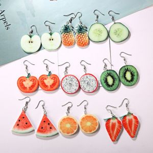 Boucles D'oreilles Pendantes Pour Femmes, Fruits Doux, Pastèque, Fraise, Crochet D'oreille, Bijoux De Fête-Ananas - Neuf