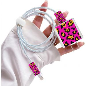 KAL-S&eacute;rie De Protecteur De C&acirc;ble Pour Chargeur De 18/20W Compatible Avec Iphone, Protege C&acirc;bles Avec Dessin De Imprim&eacute; L&eacute;opard Pour Femmes, Protecteur Pour Raccords De C&acirc;bles Usb-C Type-L - Violet - Neuf