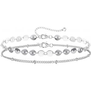 Cmjaagur-Silver Chain Bracelets For Women Girls Bracelet Square Chain Diamond Cut 925 Silver Adjustable Bracelets Multirow Evil Eye Infinity Trombone Beads Satellite Bracelets Jewellery Gift[M501] - Neuf