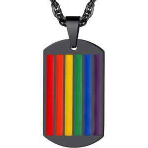 Kal-Collier Lgbt Homme Femme Personnalisable Pendentif Gay Pride Lesbien Arc En Ciel Acier Inoxydable/Or/Noir Avec Chaine Bijoux Pr&eacute;nom Graver Cadeaux Amour Homosexuel Couples (Bo&icirc;te Cadeau) - Neuf