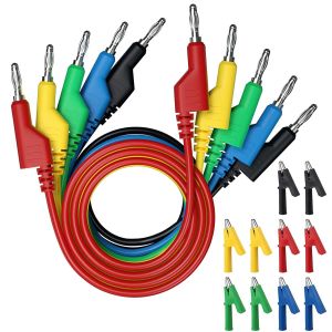5 Pi&egrave;ces Jeu de Cordon Testeur Multim&egrave;tre,Cordon Multimetre Banane Double Bout 4mm avec 10 Pinces Crocodiles,Cable Multimetre Souple Enfichable d'Une Longueur de 1M pour Multim&egrave;tre - Neuf