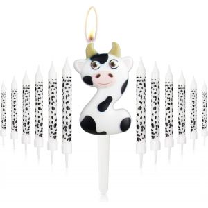 Chenquansarl-Bougie En Forme De Vache Blanche Et Noire Pour Gâteau, Décorations De 2ème Anniversaire, Décoration De Fête Cowboys Cowgirl Sur Le Thème Des Animaux De La Ferme Pour Fille Et Garçon - Neuf