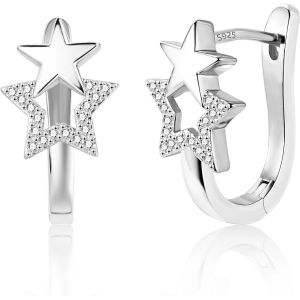 Kal-Boucles D'oreille Argent, Épaisses Petite Créoles Zircon, Chunky, Simple, C?ur, Carrés, Stella, Géométrique, Hypoallergéniques, En Argent 925, Plaqué Or 14 Carats, Femme, Homme - Neuf