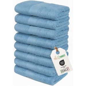 Kal-Lot De 8 Serviettes Visage Et Invité En Coton 35 X 55 En 100% Coton Filé À Anneau ¿ Set De Serviettes De Bain Extra Douces Et Absorbantes. Fabriqué En Italie ¿ Bleu - Neuf