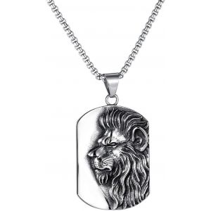 Kal-Collier Lion Pour Homme, Collier Pendentif T&ecirc;te De Lion Viking Nordique Avec Cha&icirc;ne De 23,6 Po, Collier Gothique Hip Hop Avec &Eacute;tiquette De Lion, Collier D'amulette Totem De Lion Ancien - Neuf