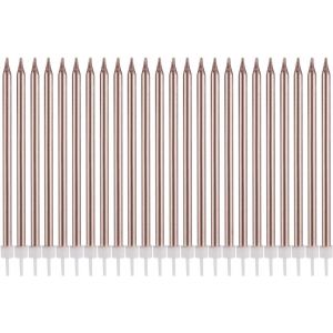 Lot De 24 Bougies Métalliques « » Pour Décoration De Gâteau D'anniversaire - Longues Et Fines - Pour Décoration De Fête De Mariage (Doré Rose Métallique)[Z4500] - Neuf