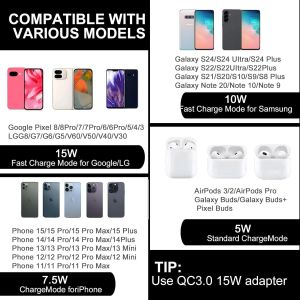 Wireless Charger,15w Wireless Charger Charging Station,Wireless Mobile Phone Charger,For Galaxy S24/S23/S22/S21/S20/S10/S9/S8,Phone 15/14/13/12/11,Google Pixel 8/8 Pro/7/7 Pro/6/6p - Neuf