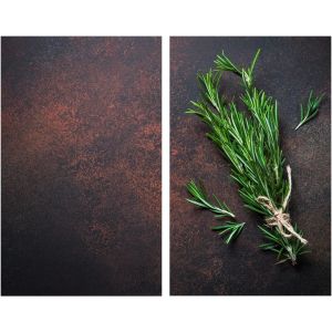 Protection Plaque De Cuisson En Verre ""Romarin"", Couvre Plaque, Pour Toutes Les Plaques, Planche &Agrave; D&eacute;couper Et Extension Plan De Travail, Lot De 2, Verre Tremp&eacute;, 30x52 Cm, Multicolore - Neuf