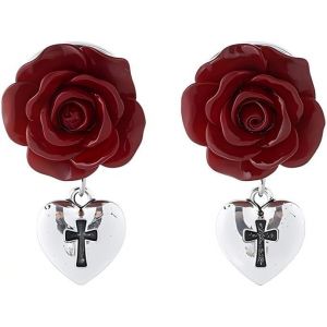 Kal-Boucles D'oreilles À Clous Rose Rouge Vintage Croix Coeur Pendentif Bijoux Breloques Femmes Mignonnes Accessoires Religieux Cadeaux - Neuf