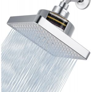 Lkjkj-Pommeau De Douche À Effet Pluie Haute Pression Avec Filtre Carré Pour Éliminer Le Chlore Et Les Substances Nocives, Améliore Les Problèmes De Cheveux Et De Peau (15cm Chromé) - Neuf