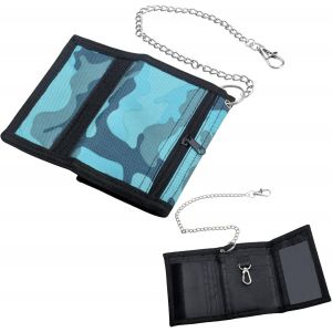 CAUC-Portefeuille Fin RFID Portefeuille de Sport 4,72 x 3,15 x 0,39 Pouces Bourse &agrave; Trois Volets Porte-Monnaie de Voyage Portefeuille en Toile avec Fermeture &Eacute;clair pour Gar&ccedil;ons (Camouflage Bleu) - Neuf