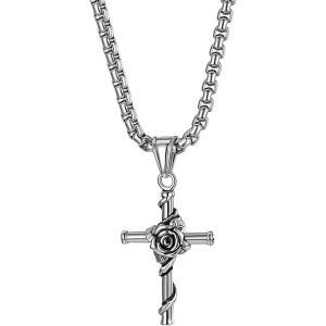 Kal-Collier Croix Classique Pour Homme Femme, Collier Pendentif Croix Enroul&eacute; Rose Acier Inoxydable Style Unique Punk Rock Couleur Argent Fantaisie Cadeaux Anniversaires No&euml;l - Neuf